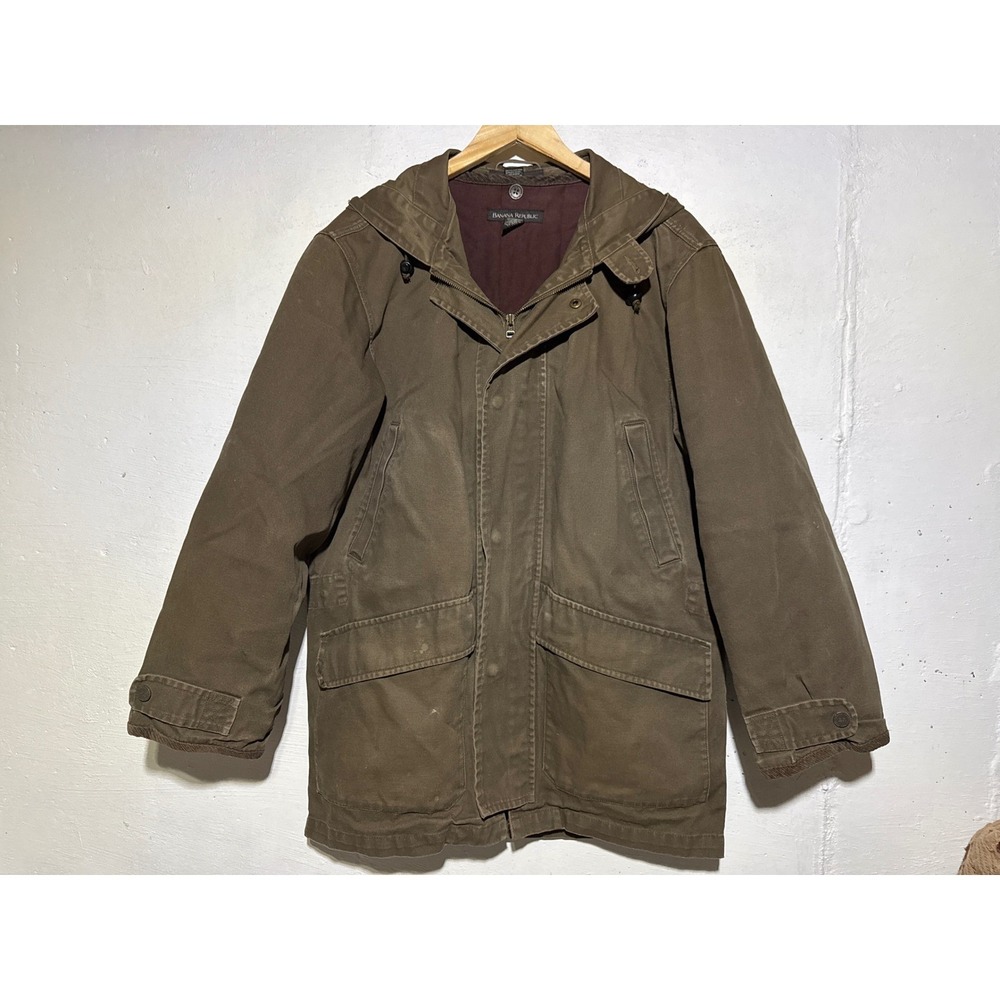 Y2K Banana Republic Mens S Brown Canvas Hooded Utility Field Parka Chore Jacket